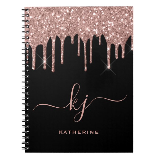 Elegante Rose Gold Glitzer Tropfen 2 Monogramm Scr Notizblock (Vorderseite)