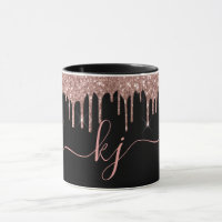 Elegante Rose Gold Glitzer Tropfen 2 Monogramm Scr