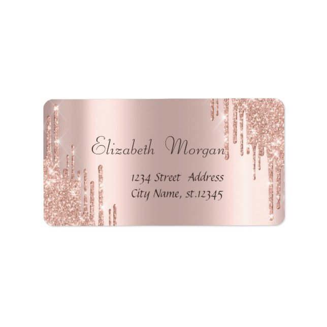 Elegante Rose Gold Glitzer Tropfen Adressaufkleber (Vorne)