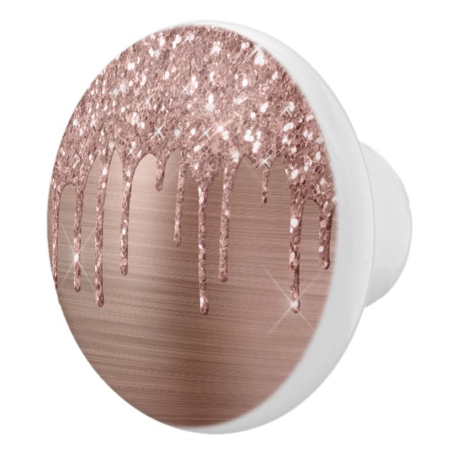Elegante Rose Gold Glitzer Tropfen auf Rosa Metal Keramikknauf (Rechts)