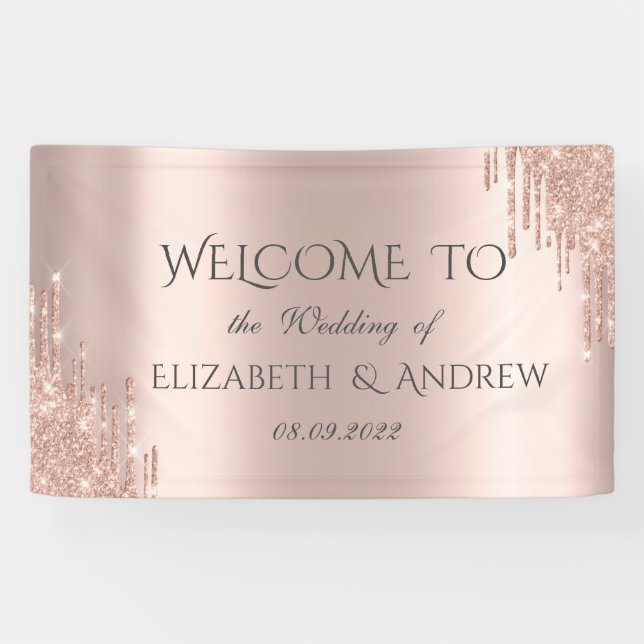 Elegante Rose Gold Glitzer Tropfen Banner (Horizontal)