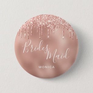 Elegante Rose Gold Glitzer Tropfen Braut Button