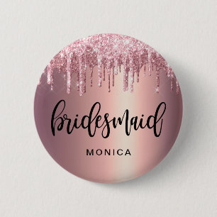 Elegante Rose Gold Glitzer Tropfen Braut Button