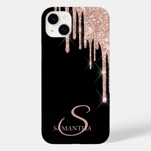 Elegante Rose Gold Glitzer Tropfen Case-Mate iPhone 14 Plus Hülle (Rückseite)