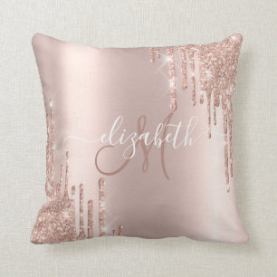 Elegante Rose Gold Glitzer Tropfen fallen Monogram Kissen