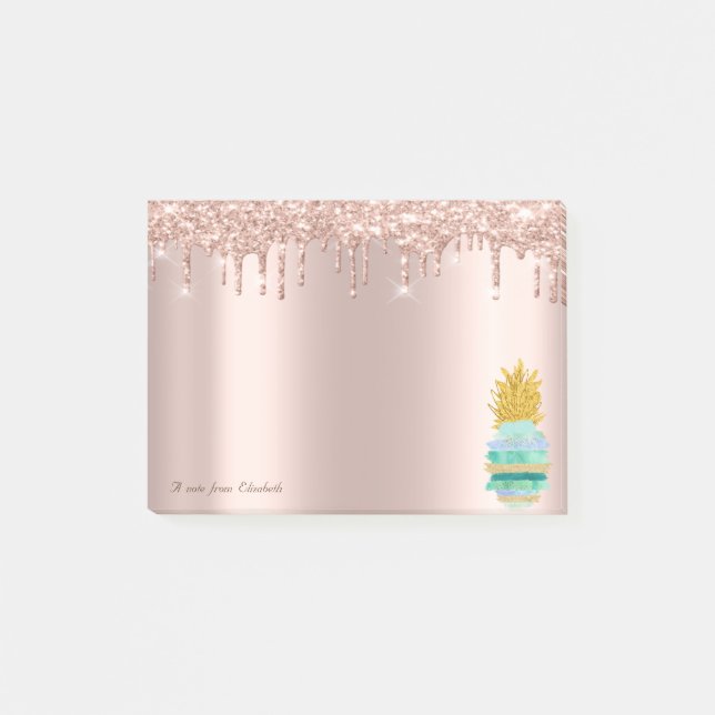 Elegante Rose Gold Glitzer Tropfen GreenPineaple Post-it Klebezettel (Vorderseite)