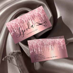 Elegante Rose Gold Glitzer Tropfen Haarstylistin Visitenkarte