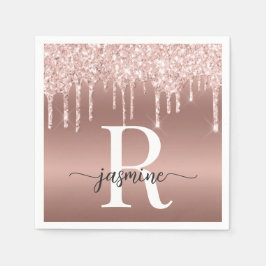 Elegante Rose Gold Glitzer Tropfen Metal Monogram Serviette
