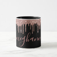 Elegante Rose Gold Glitzer Tropfen Monogram Script