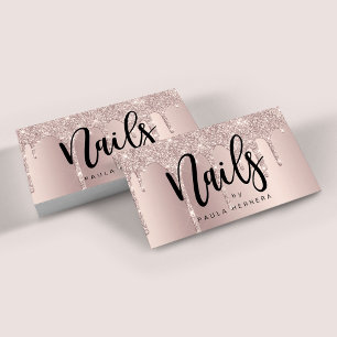 Elegante Rose Gold Glitzer Tropfen Nägel Visitenkarte
