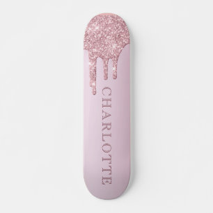 Elegante Rose Gold Glitzer Tropfen Personalisiert Skateboard