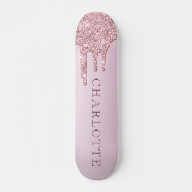 Elegante Rose Gold Glitzer Tropfen Personalisiert Skateboard (Vorne)