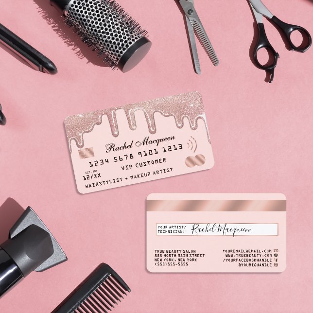 Elegante Rose Gold Glitzer Tropfen Rosa Credit Visitenkarte (Von Creator hochgeladen)