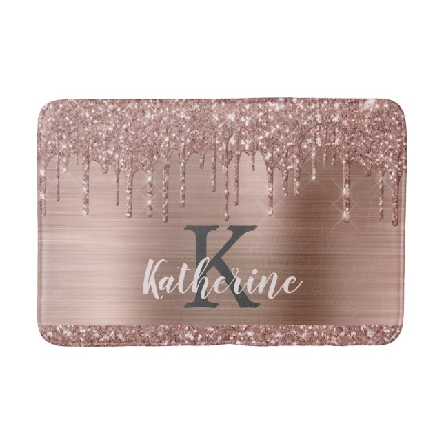 Elegante Rose Gold Glitzer Tropfen Rosa Metall Badematte (Vorderseite)