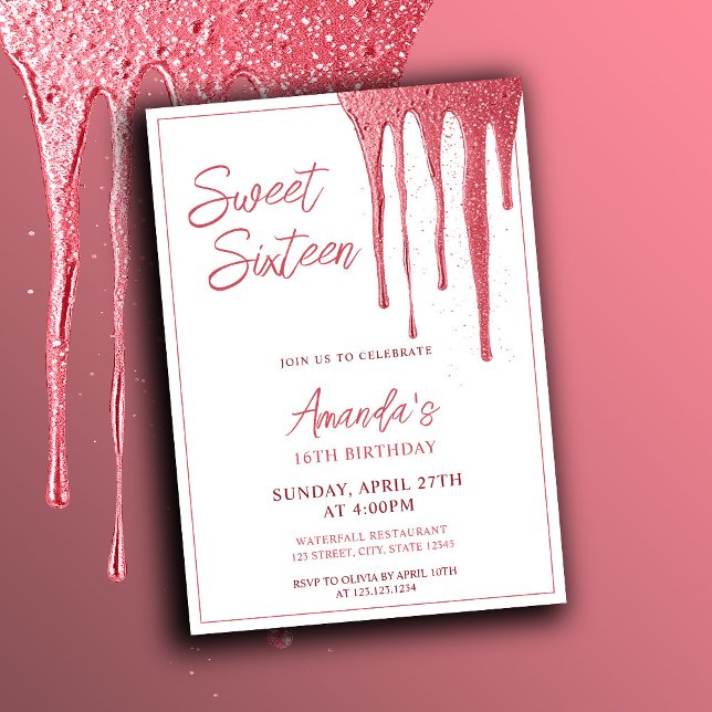 Elegante Rose Gold Glitzer Tropfen Sweet 16 Geburt Einladung (Von Creator hochgeladen)
