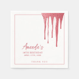 Elegante Rose Gold Glitzer Tropfen Sweet 16 Geburt Serviette