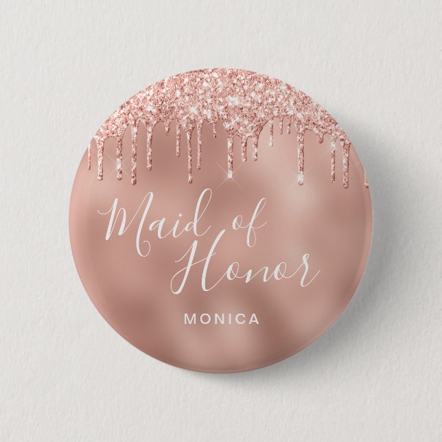 Elegante Rose Gold Glitzer Tropfen Trauzeugin Button (Vorderseite)