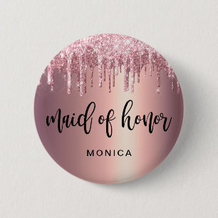 Elegante Rose Gold Glitzer Tropfen Trauzeugin Button