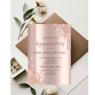 Elegante Rose Gold Glitzer Tropfen Verlobung Einladung