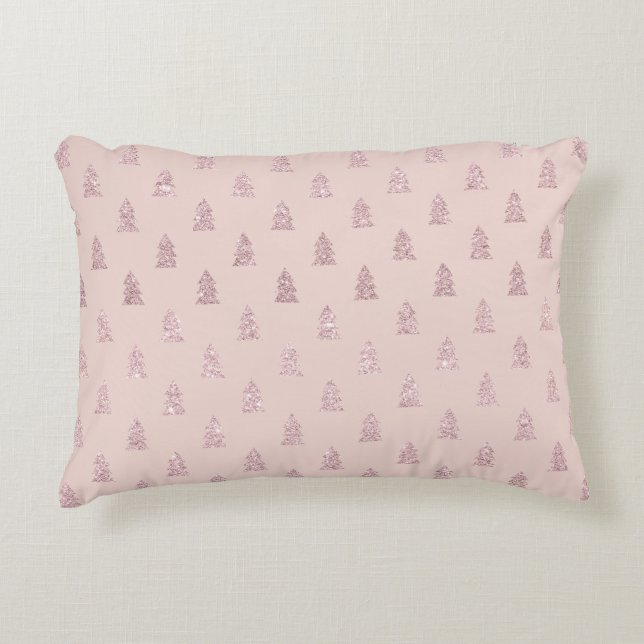 Elegante Rose Gold Glitzer Weihnachtsbaum Muster Dekokissen (Vorderseite)