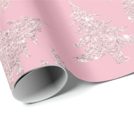 Elegante Rose Gold Glitzer Weihnachtsbaum Muster Geschenkpapier