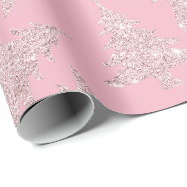 Elegante Rose Gold Glitzer Weihnachtsbaum Muster Geschenkpapier (Rolleneckpunkt)