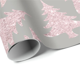 Elegante Rose Gold Glitzer Weihnachtsbaum Muster Geschenkpapier