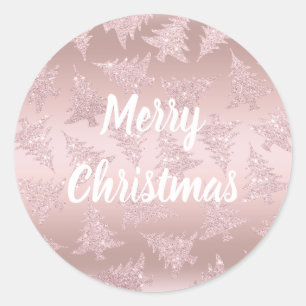 Elegante Rose Gold Glitzer Weihnachtsbaum Muster Runder Aufkleber