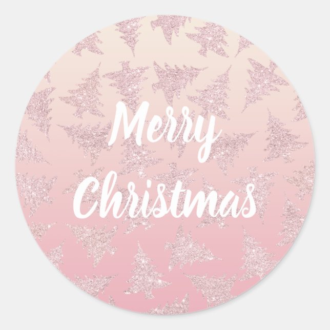 Elegante Rose Gold Glitzer Weihnachtsbaum Muster Runder Aufkleber (Vorderseite)