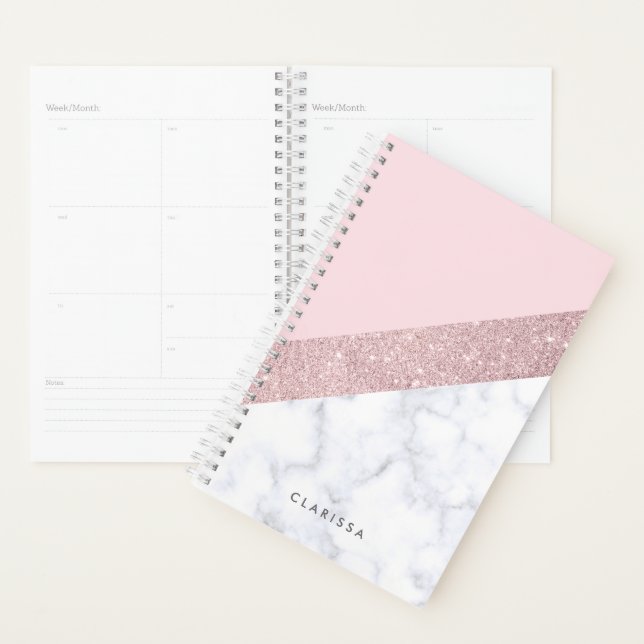elegante Rose Gold Glitzer weiß Marmor Rosa Planer (Anzeige)