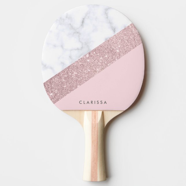 elegante Rose Gold Glitzer weiß Marmor Rosa Tischtennis Schläger (Vorderseite)