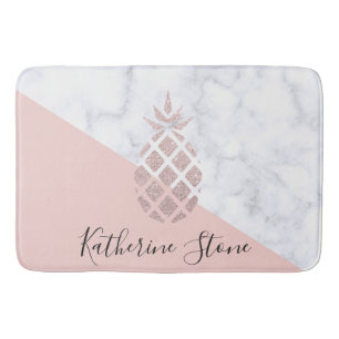Elegante Rose Gold Glitzer Weißer Marmor Rosa Badematte