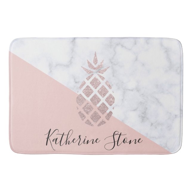 Elegante Rose Gold Glitzer Weißer Marmor Rosa Badematte (Vorderseite)
