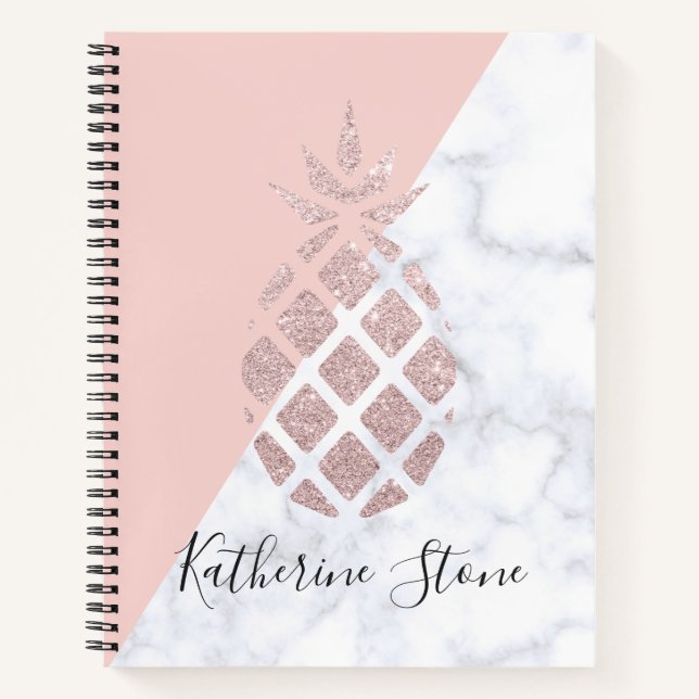 Elegante Rose Gold Glitzer Weißer Marmor Rosa Notizbuch (Vorderseite)