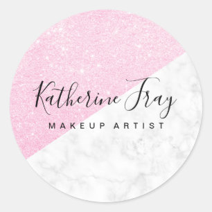 Elegante Rose Gold Glitzer Weißmarmor Make-up Runder Aufkleber