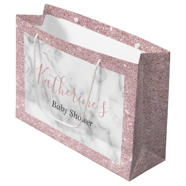 Elegante Rose Gold Glitzer Whirlpool Kinderdusche Große Geschenktüte (Vorderseite Schrägansicht)