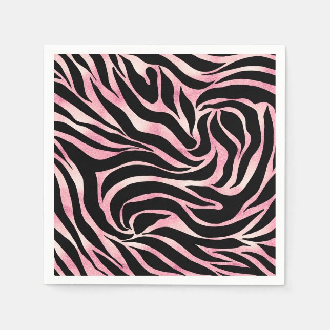 Elegante Rose Gold Glitzer Zebra Black Animal Prin Serviette (Vorderseite)