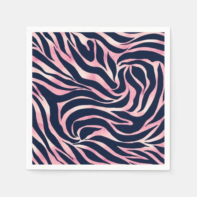Elegante Rose Gold Glitzer Zebra Blauer Tierdruck Serviette (Vorderseite)