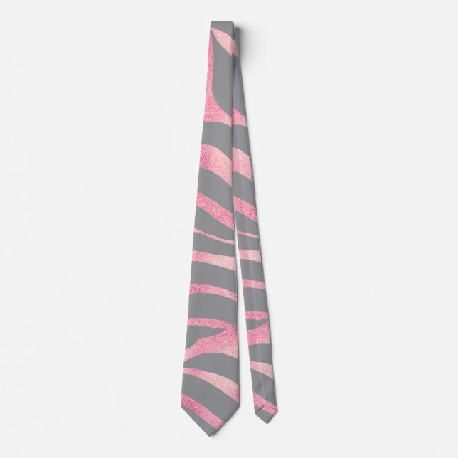 Elegante Rose Gold Glitzer Zebra Gray Animal Print Krawatte (Vorderseite)