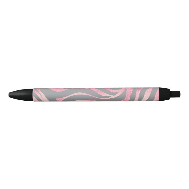 Elegante Rose Gold Glitzer Zebra Gray Animal Print Kugelschreiber (Vorderseite)
