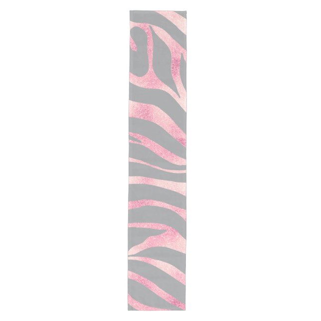 Elegante Rose Gold Glitzer Zebra Gray Animal Print Mittelgroßer Tischläufer (Vorderseite)