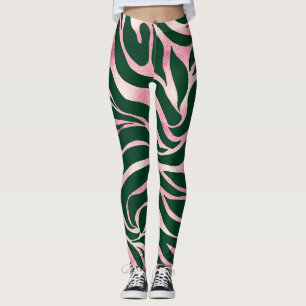 Elegante Rose Gold Glitzer Zebra Green Animal Prin Leggings