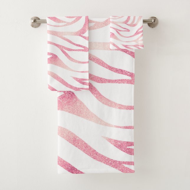 Elegante Rose Gold Glitzer Zebra Weißes Tier Print Badhandtuch Set (Insitu)