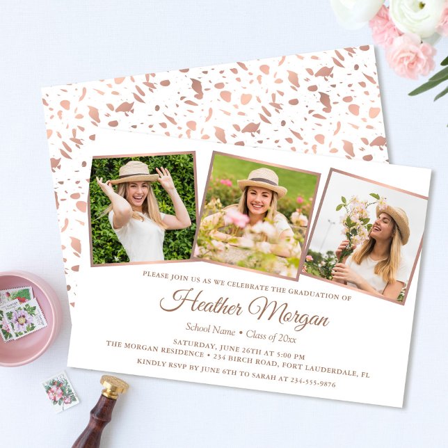 Elegante Rose Gold Graduate Foto Graduation Party Einladung (Von Creator hochgeladen)