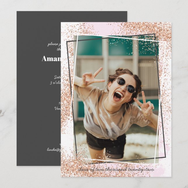 Elegante Rose Gold Graduation Party Einladung (Vorne/Hinten)