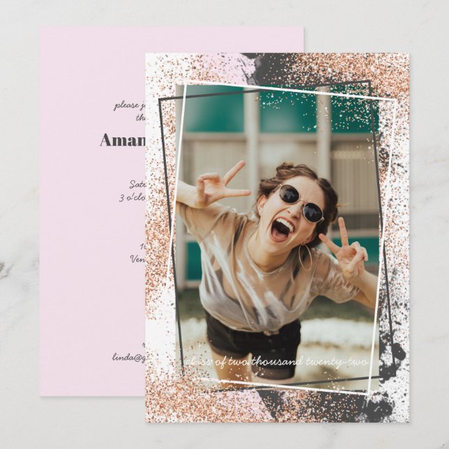 Elegante Rose Gold Graduation Party Einladung (Vorne/Hinten)