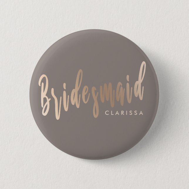 Elegante Rose Gold & Grau Brautjungfrau Button (Vorderseite)