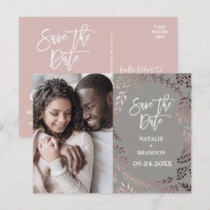 Elegante Rose Gold Graues Foto Save the Date Ankündigungspostkarte