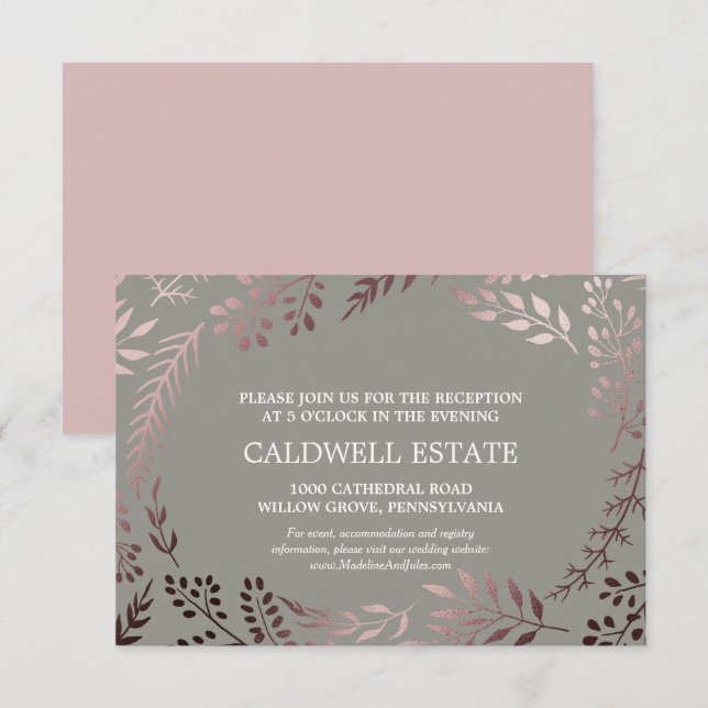Elegante Rose Gold & Gray Hochzeitskarte Begleitkarte (Vorne/Hinten)