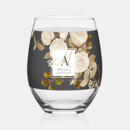 Elegante Rose Gold Gray Monogram Weinglas Ohne Stiel